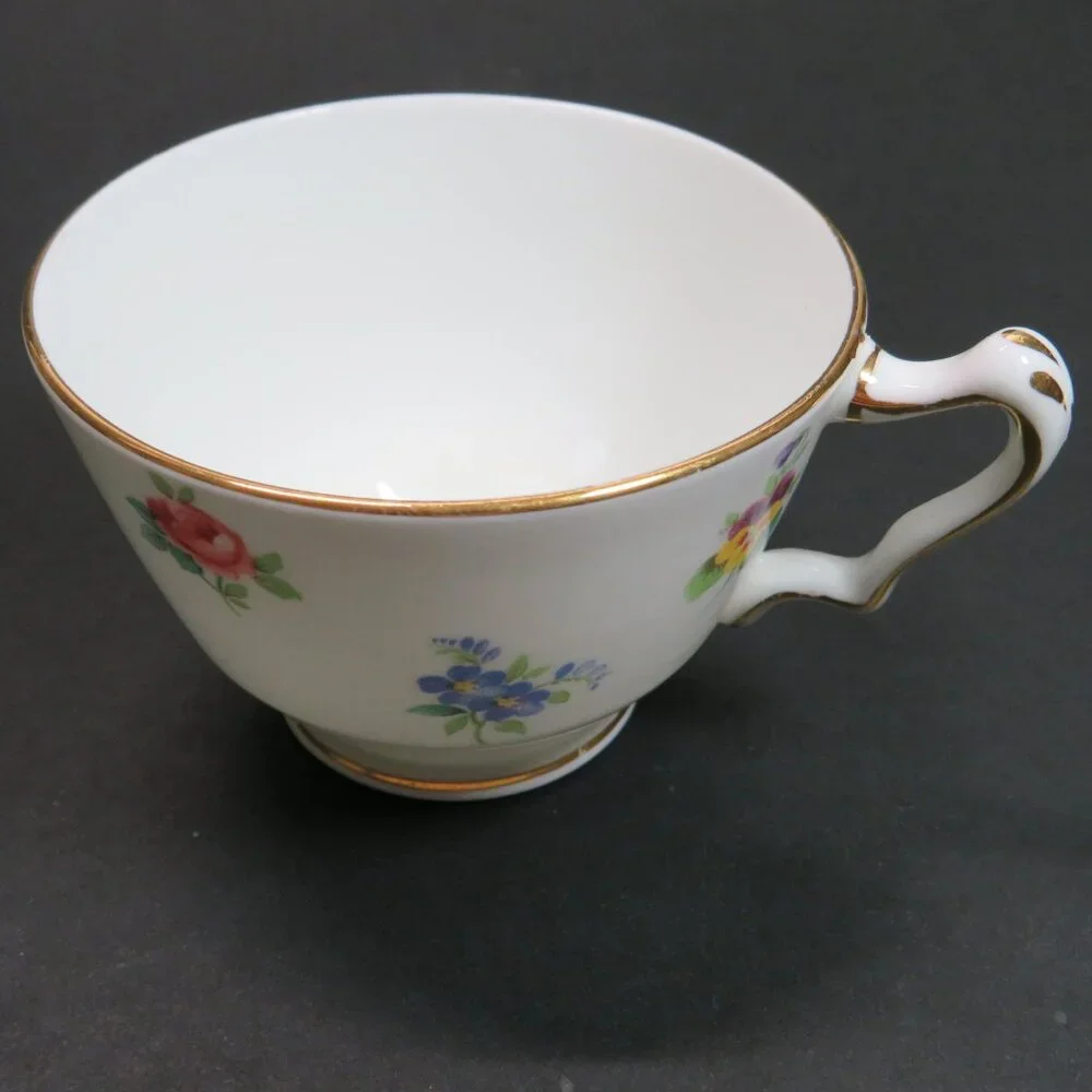 Crown Staffordshire Tea Cup & Saucer fine bone china Rose Pansy Gold Rim